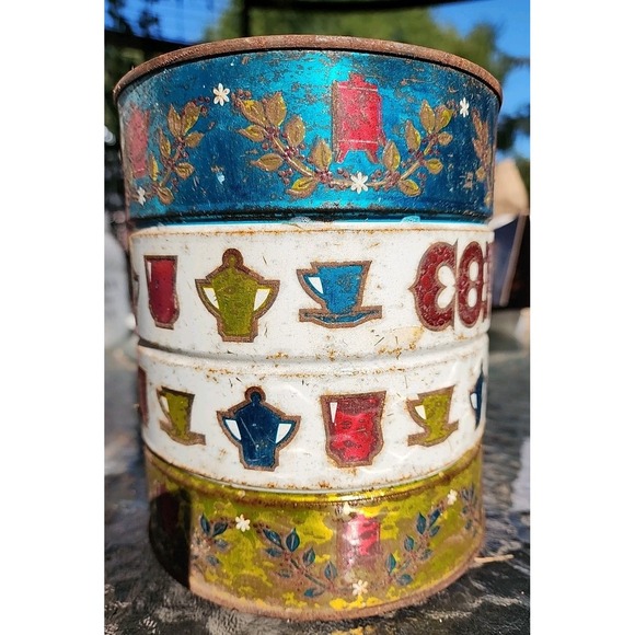 Vtg 70's Folgers Butternut Coffee Can Tin Metallic Shiny Colors Bright no Lid - Picture 2 of 6